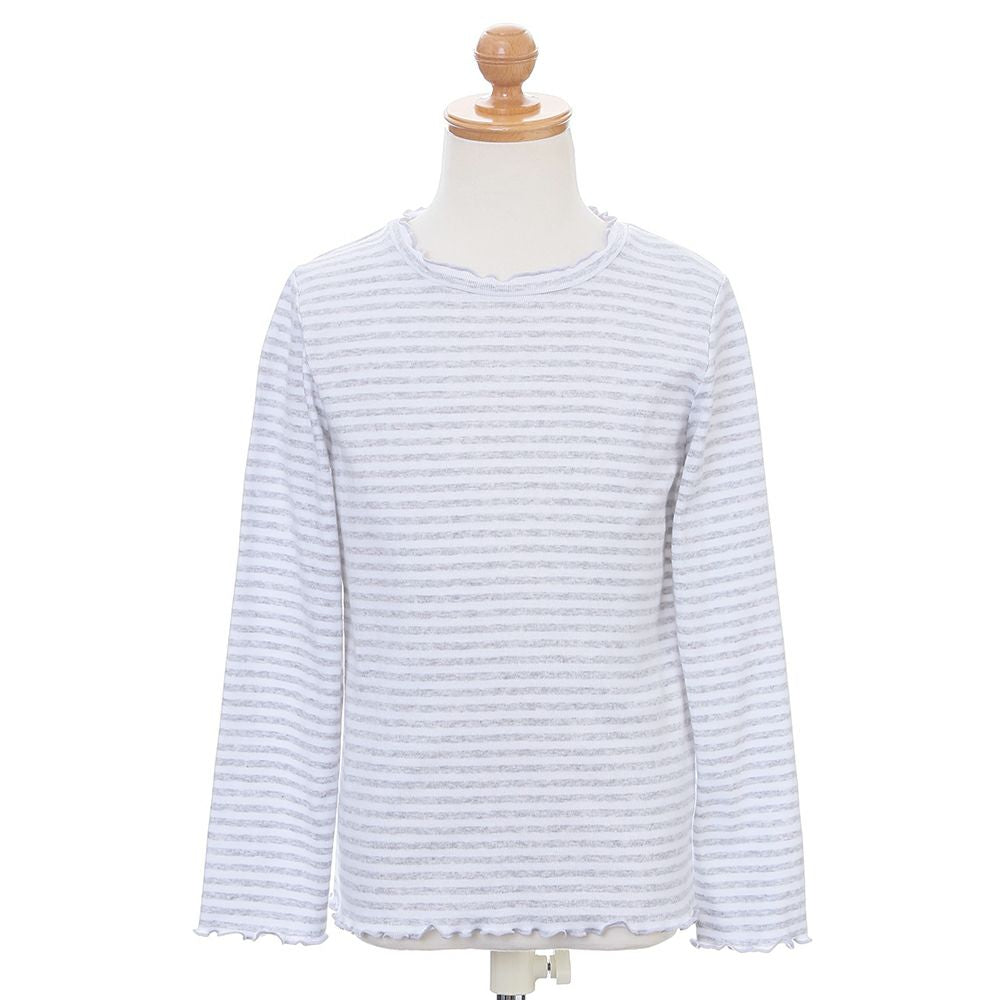 Children's clothing girl 100 % border pattern frill high -neck T -shirt heather (92) torso