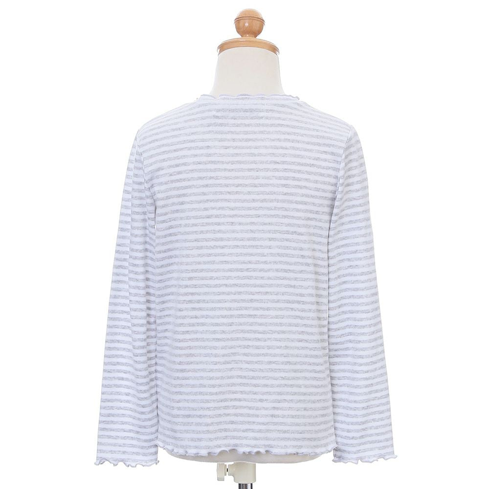 Children's clothing girl 100 % cotton border pattern frill high -neck T -shirt heather (92) Torso