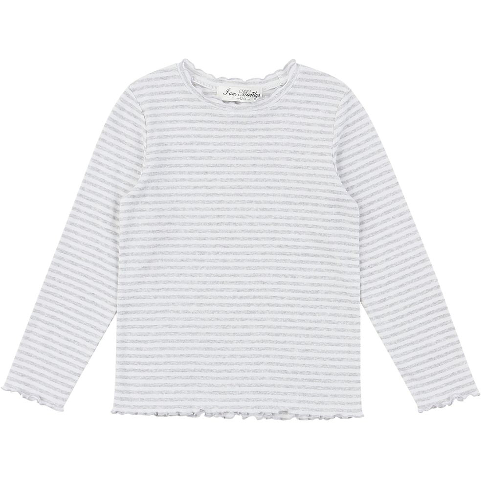 Children's clothing girl 100 % border pattern frill high -neck T -shirt heather (92) front