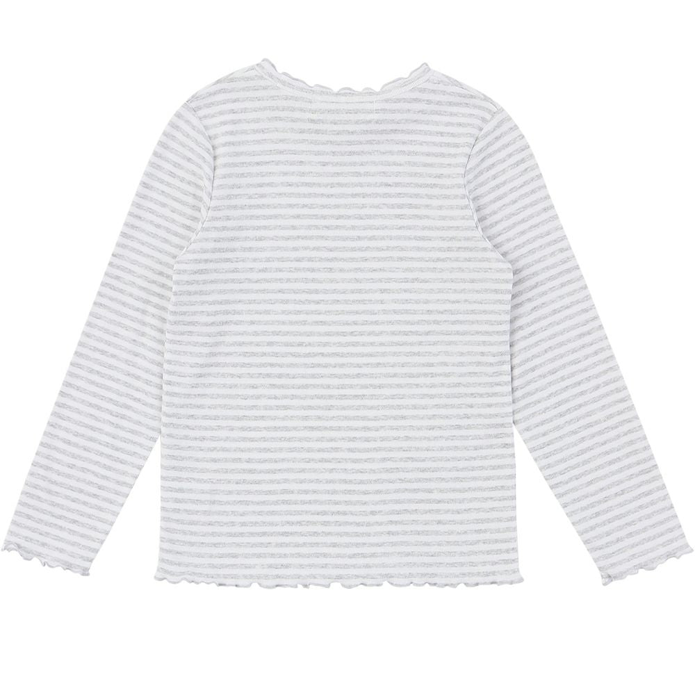 Children's clothing girl 100 % cotton border pattern frill high -neck T -shirt heather (92) back
