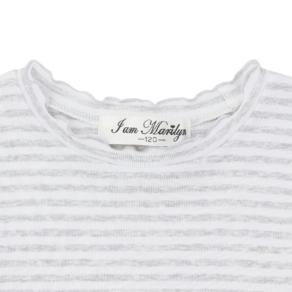 Children's clothing girl 100 % cotton border pattern frill high -neck T -shirt heather glass (92) Design point 1