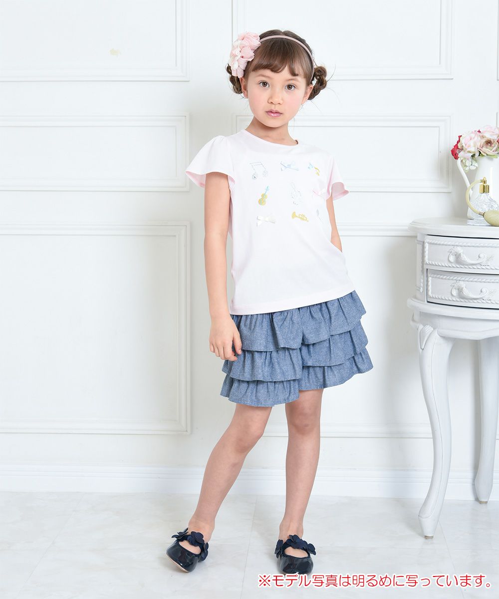 Children's clothing girl 100 % cotton Dungarian three -stage frill pocket navy (06) model image whole body