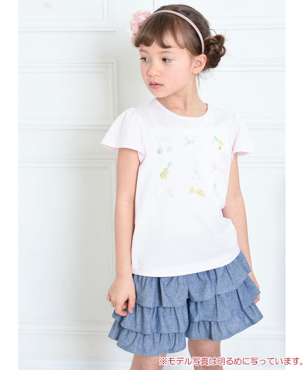 Children's clothing girl 100 % cotton Dungarian three -stage frill pocket navy (06) model image 1