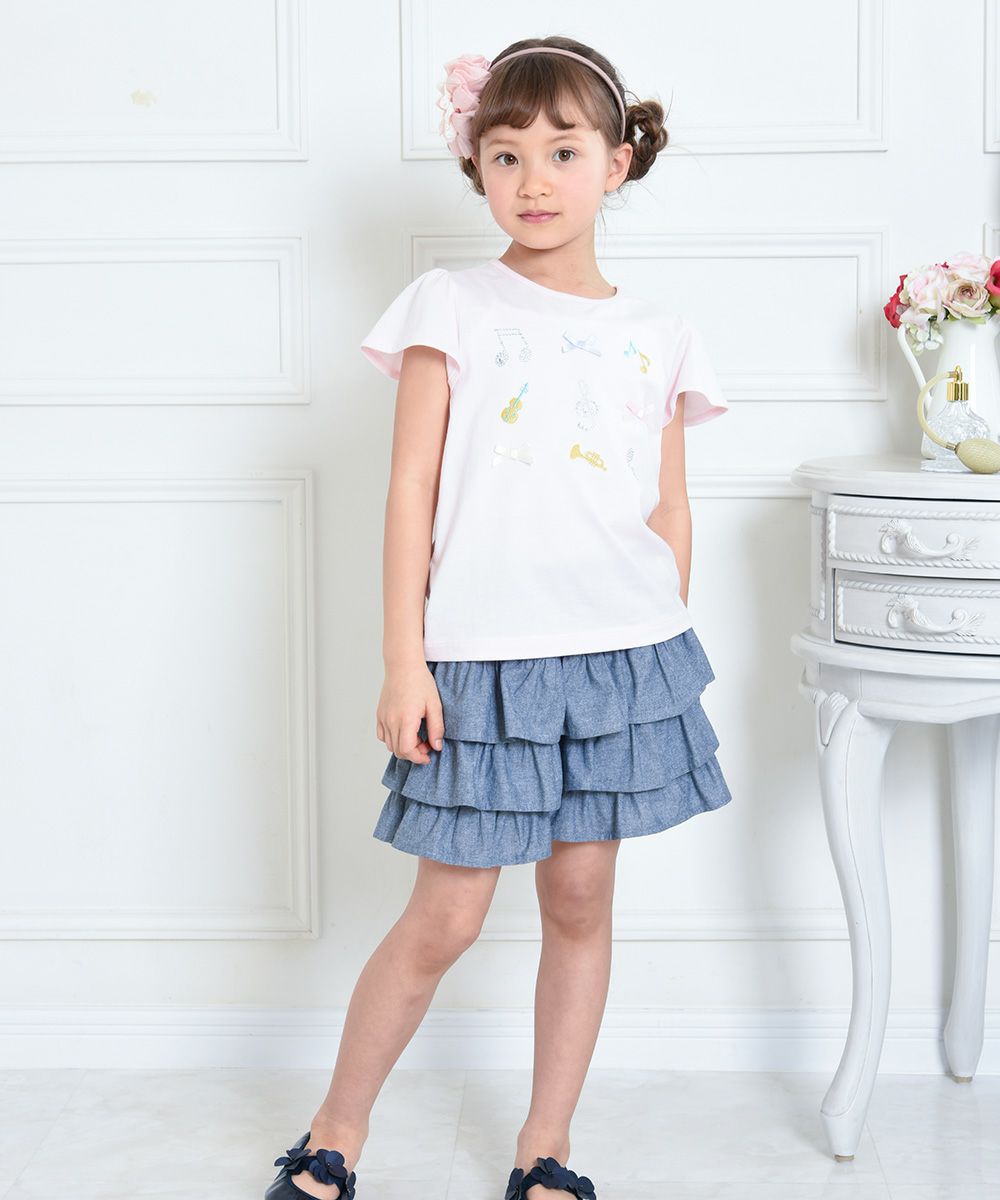 Children's clothing girl 100 % cotton Dungarian three -stage frill pocket navy (06) model image 2