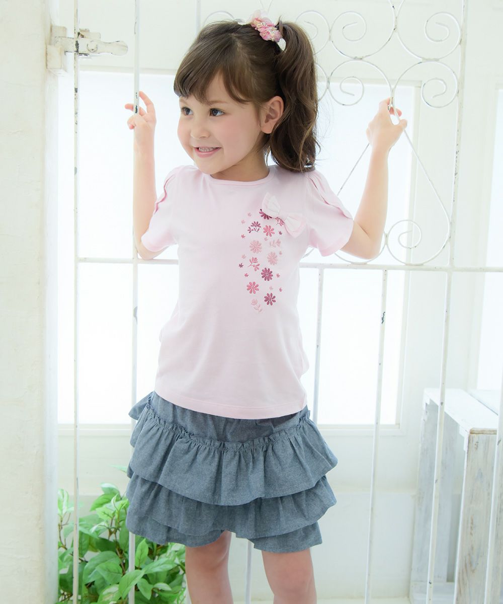 Children's clothing girl 100 % cotton Dungarian three -stage frill pocket navy (06) model image 3