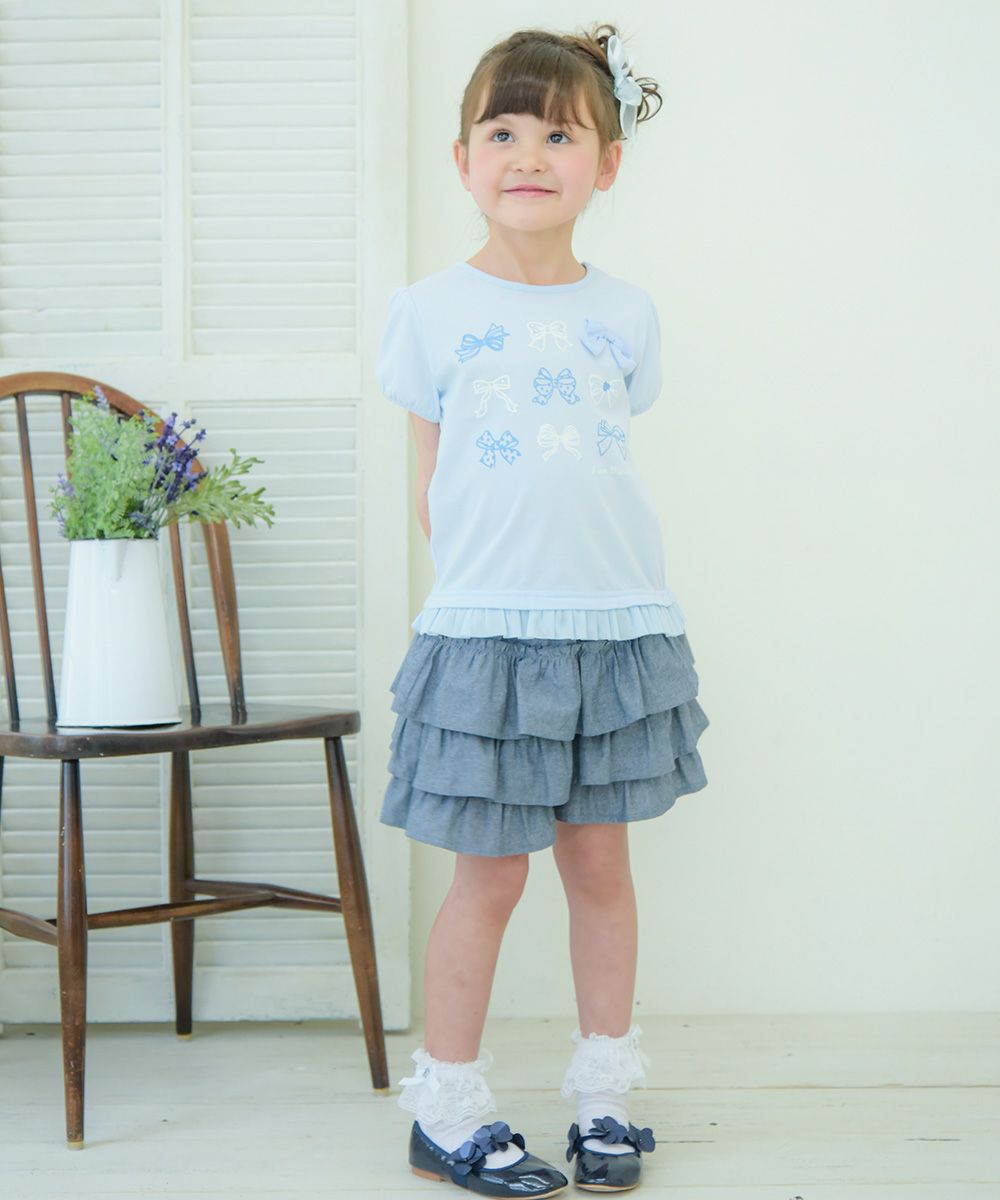 Children's clothing girl 100 % cotton Dungarian three -stage frill pocket navy (06) model image 4
