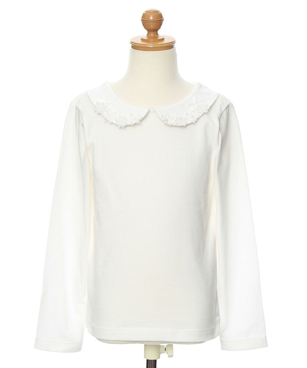 Children's clothing girl 100 % flower moti frace with collar T -shirt off -white (11) torso