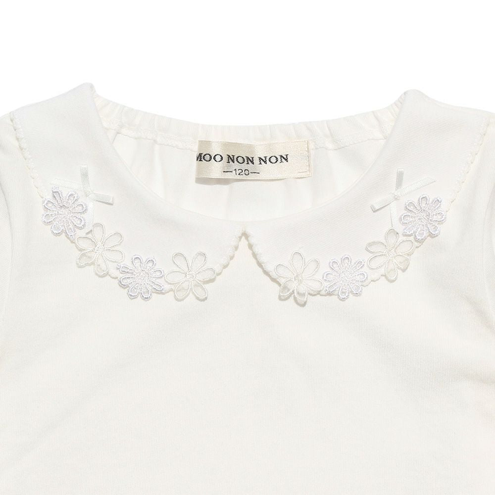 Children's clothing girl 100 % flower moti frace with collar T -shirt off -white (11) Design point 1