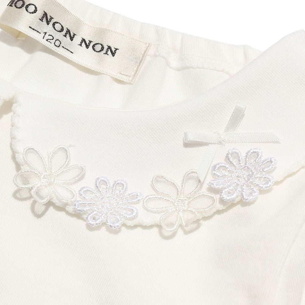 Children's clothing girl 100 % flower moti frace with collar T -shirt off -white (11) Design point 2