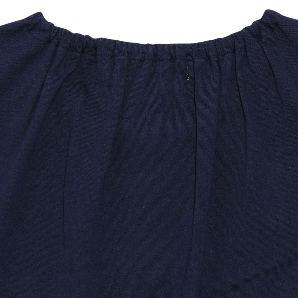 Children's clothing girl 100 % cotton ribbon & round collar T -shirt navy (06) Design point 2