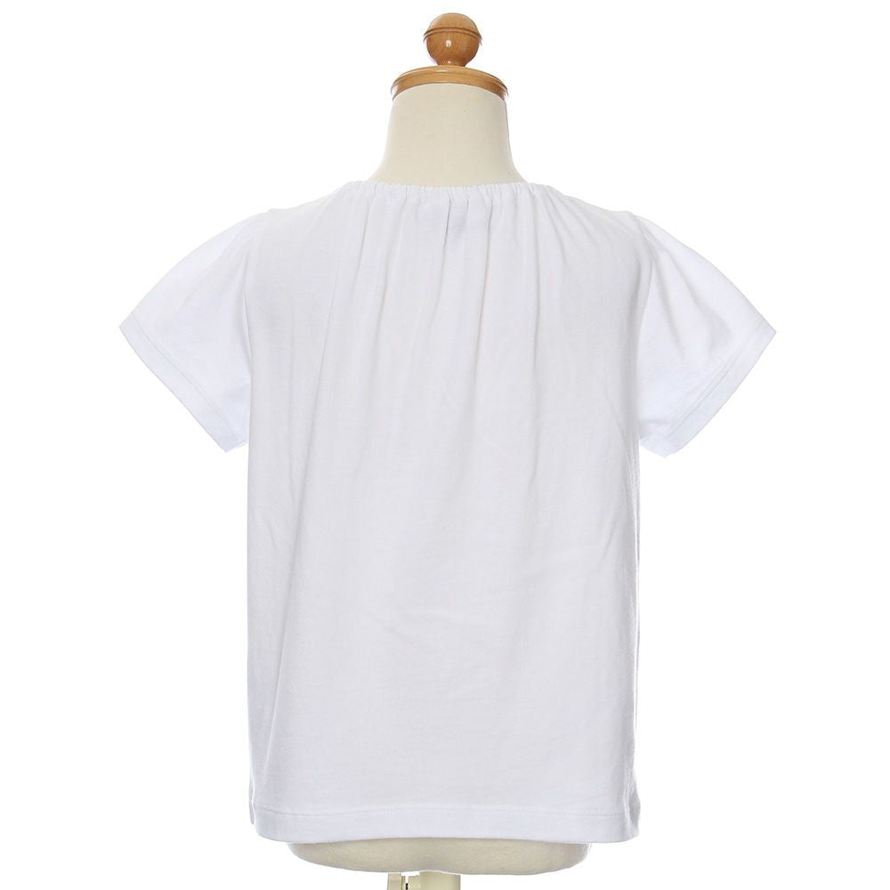 Children's clothing girl 100 % cotton ribbon & round collar T -shirt off -white (11) Torso