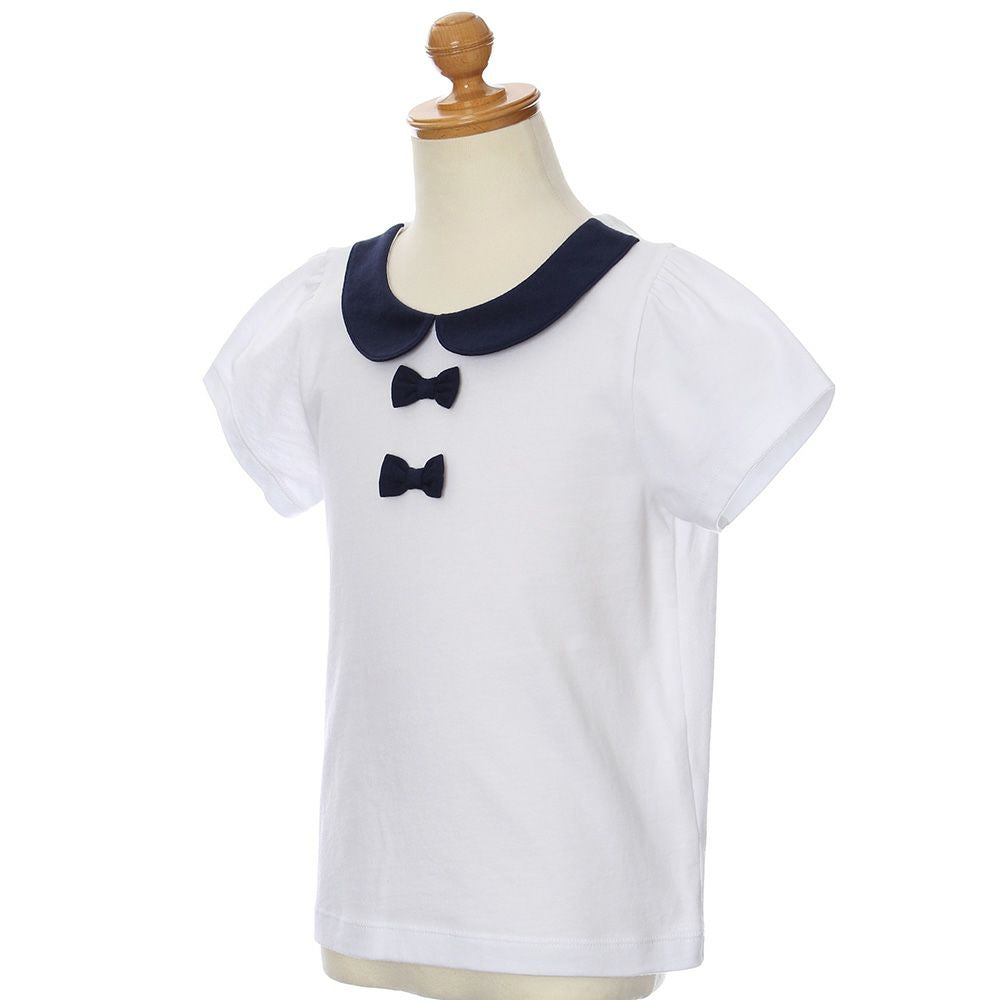 Children's clothing girl 100 % cotton ribbon & round collar T -shirt off -white (11) torso