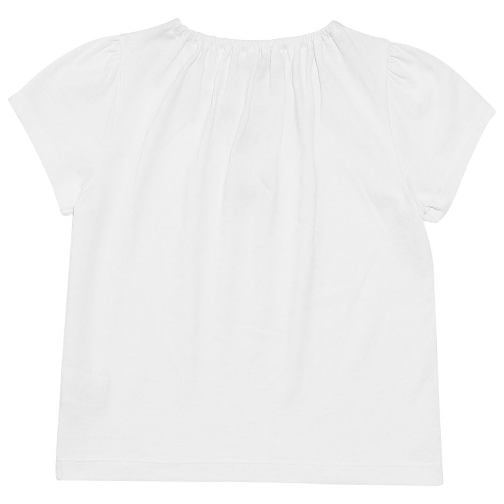 Children's clothing girl 100 % cotton ribbon & round collar T -shirt off -white (11) back