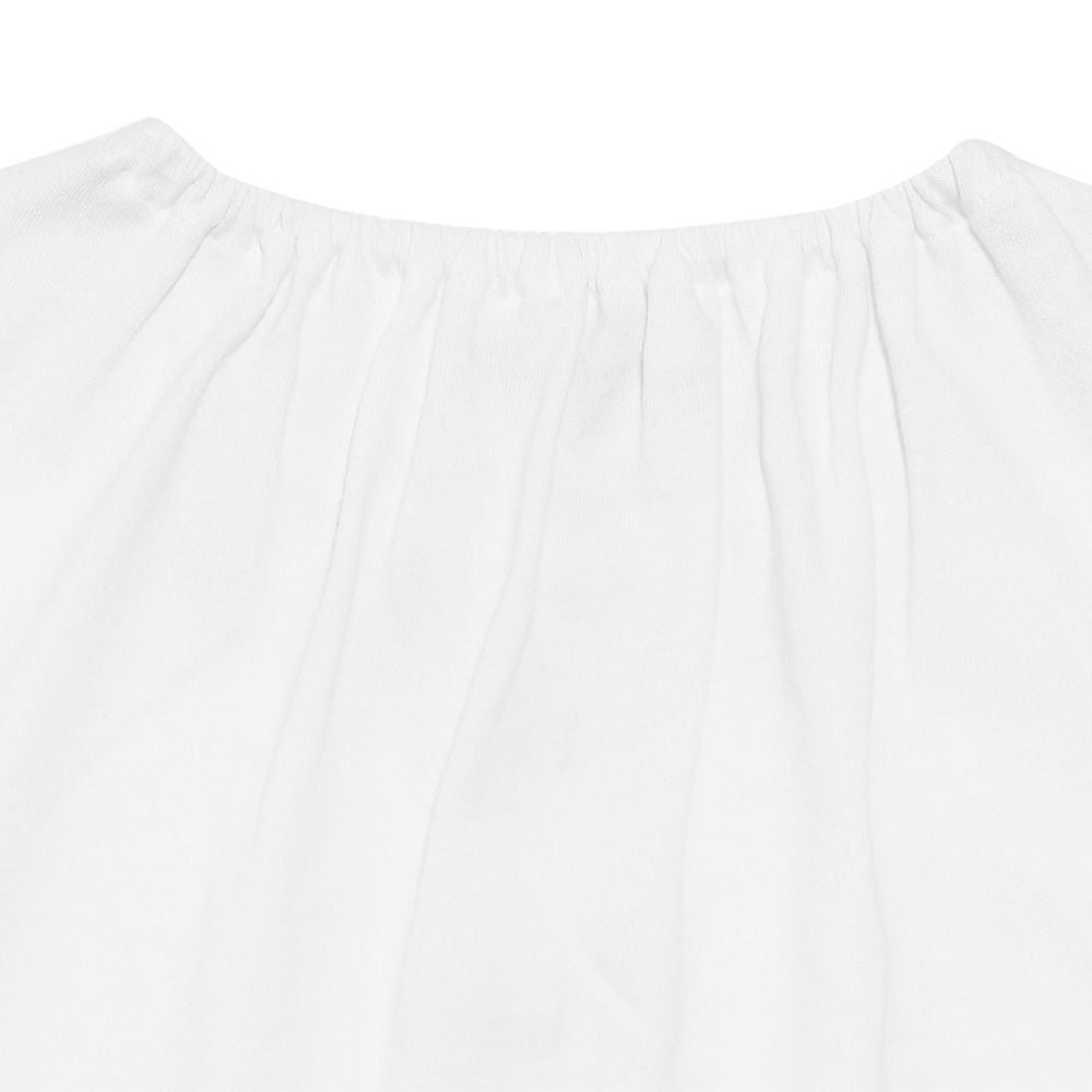 Children's clothing girl 100 % cotton ribbon & round collar T -shirt off -white (11) Design point 2