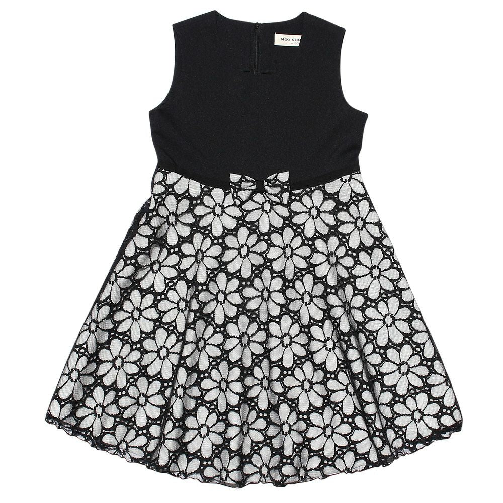 Children's clothing girls Made in Japan Floral Pattern Race One -piece black with ribbon (00) front