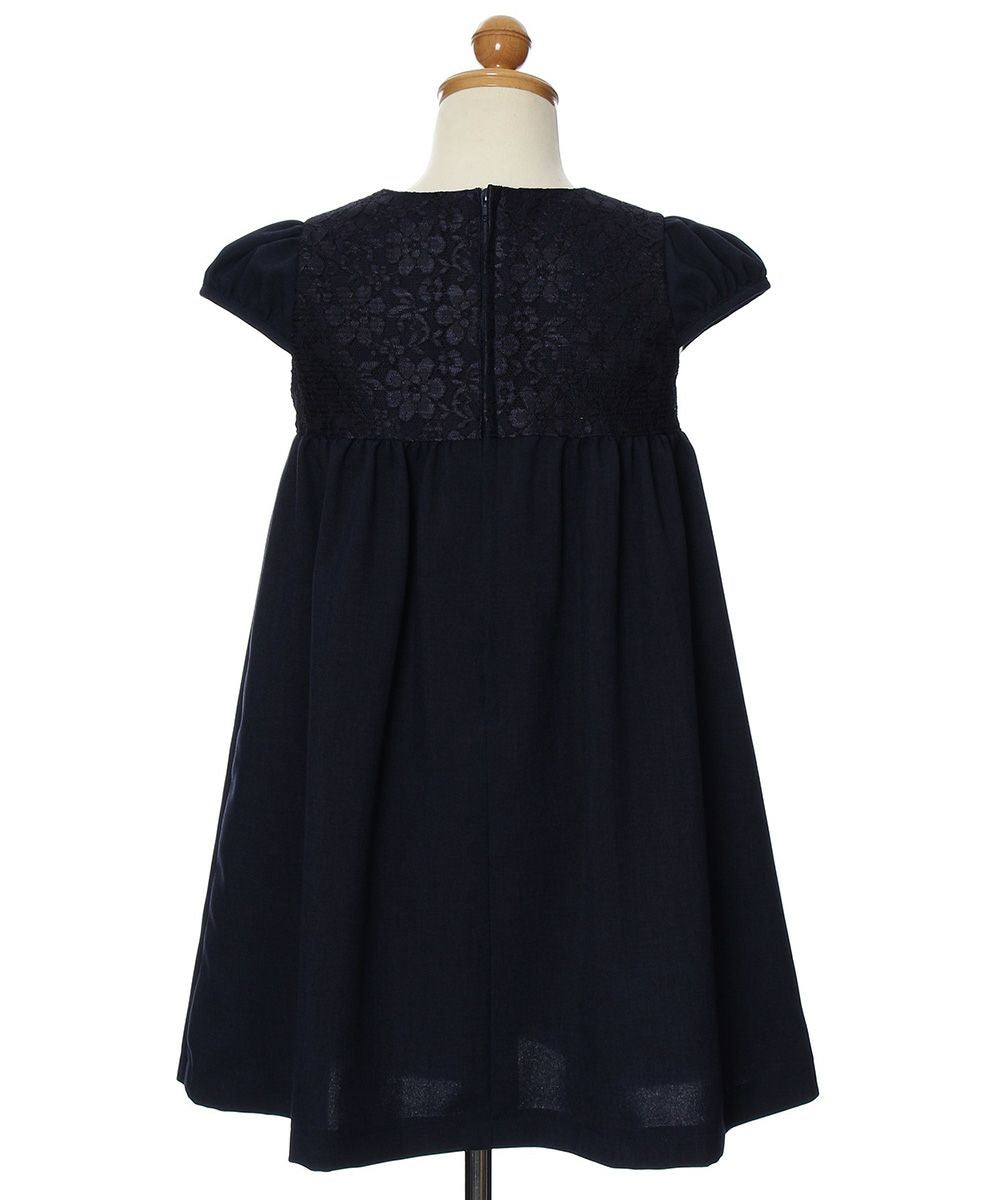 Made in Japan Floral Pattern Lace Ribbon Dress with brooch Navy torso