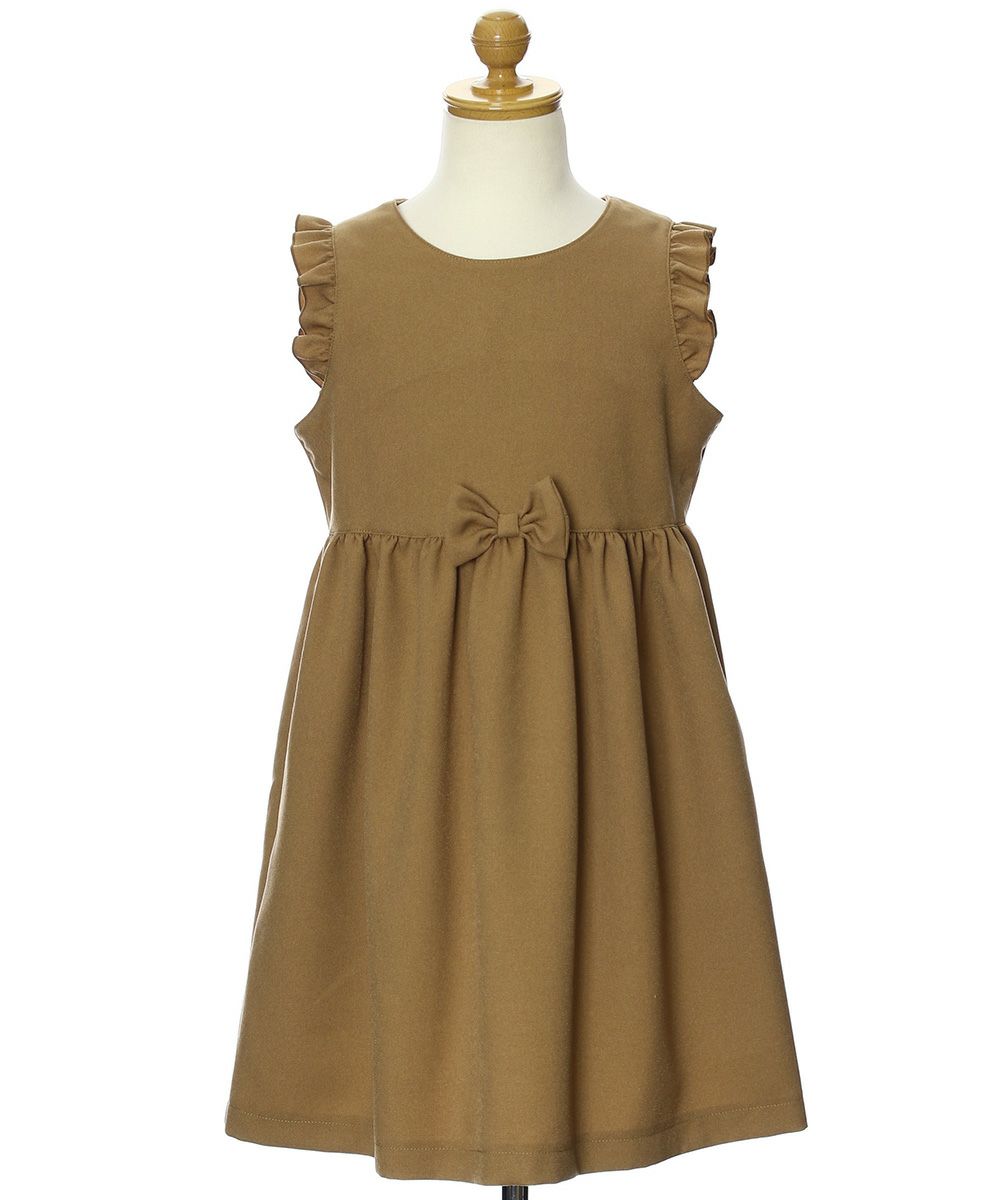 Gathered dress with Japanese frills and ribbons Camel torso