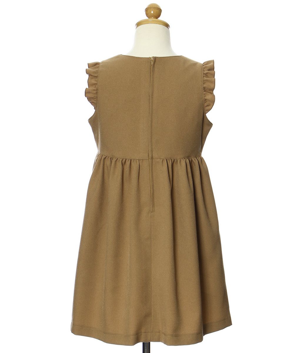 Gathered dress with Japanese frills and ribbons Camel torso