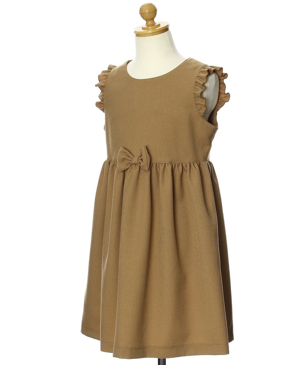 Gathered dress with Japanese frills and ribbons Camel torso