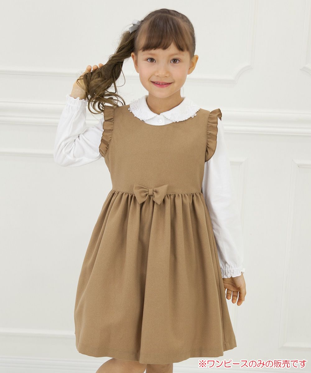 Gathered dress with Japanese frills and ribbons Camel model image 1