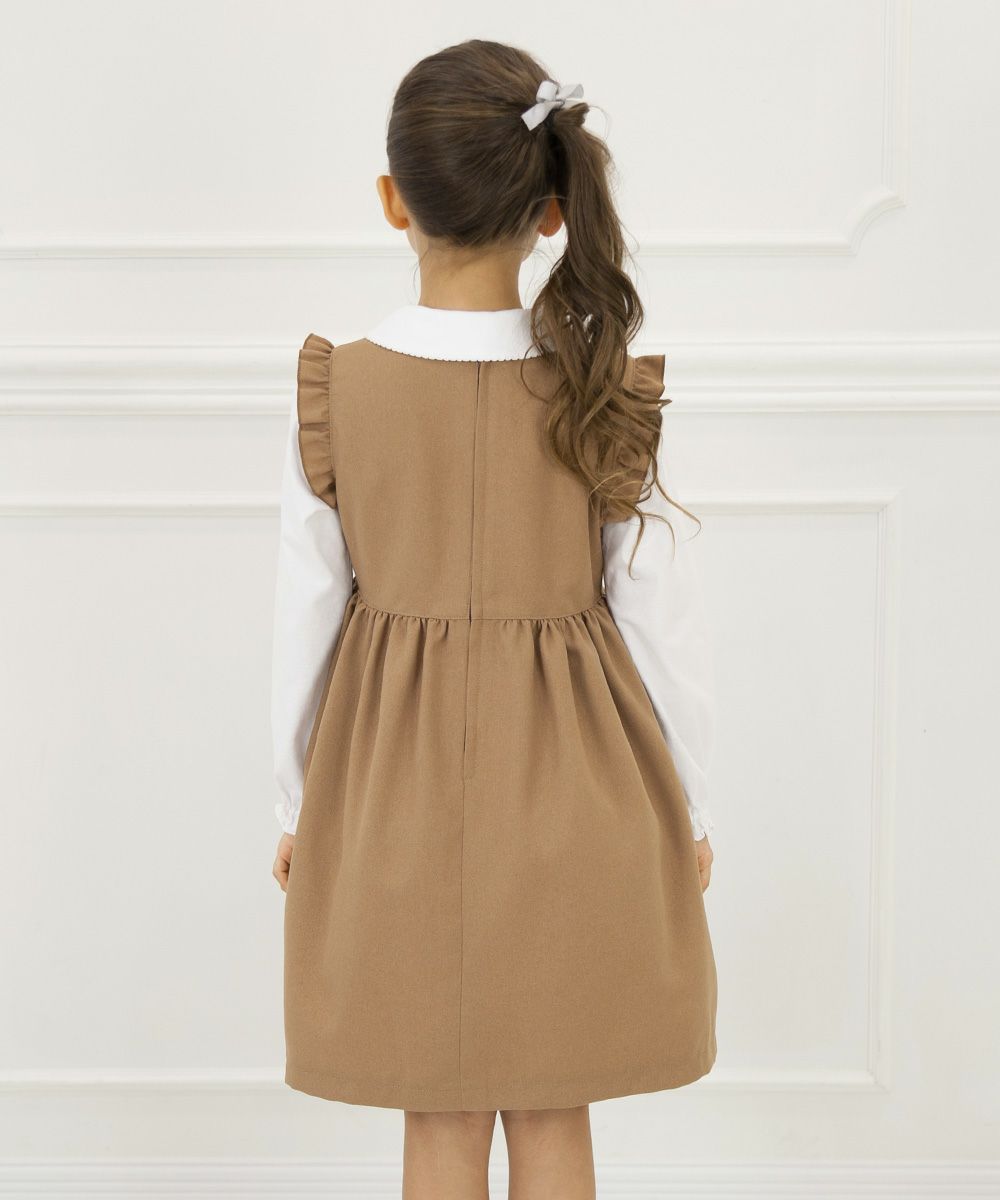 Gathered dress with Japanese frills and ribbons Camel model image 4