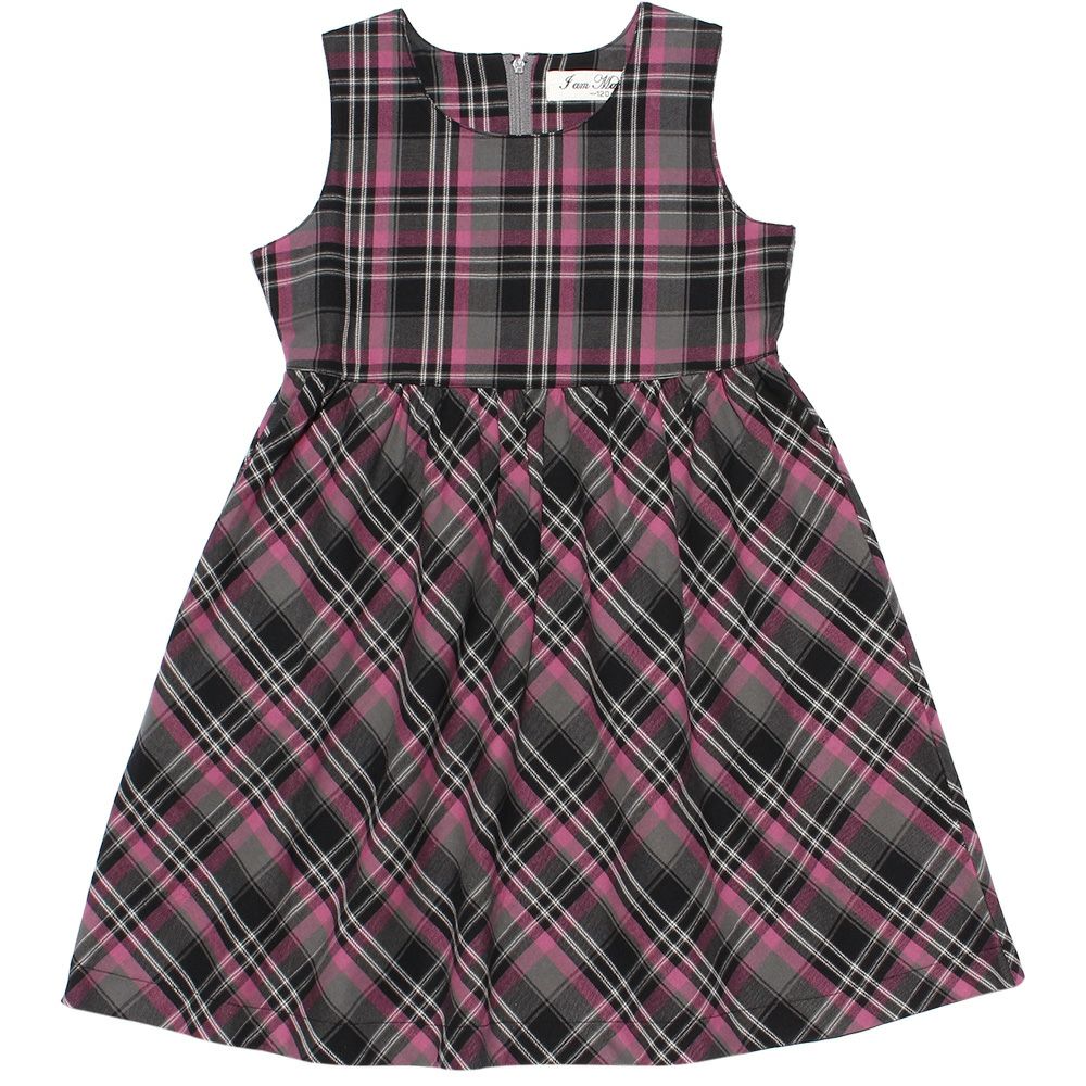 Children's clothing girl 100 % cotton original check pattern dress pink (02) front