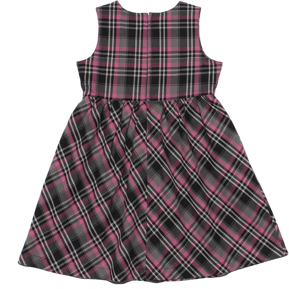 Children's clothing girl 100 % cotton original check pattern dress pink (02) back