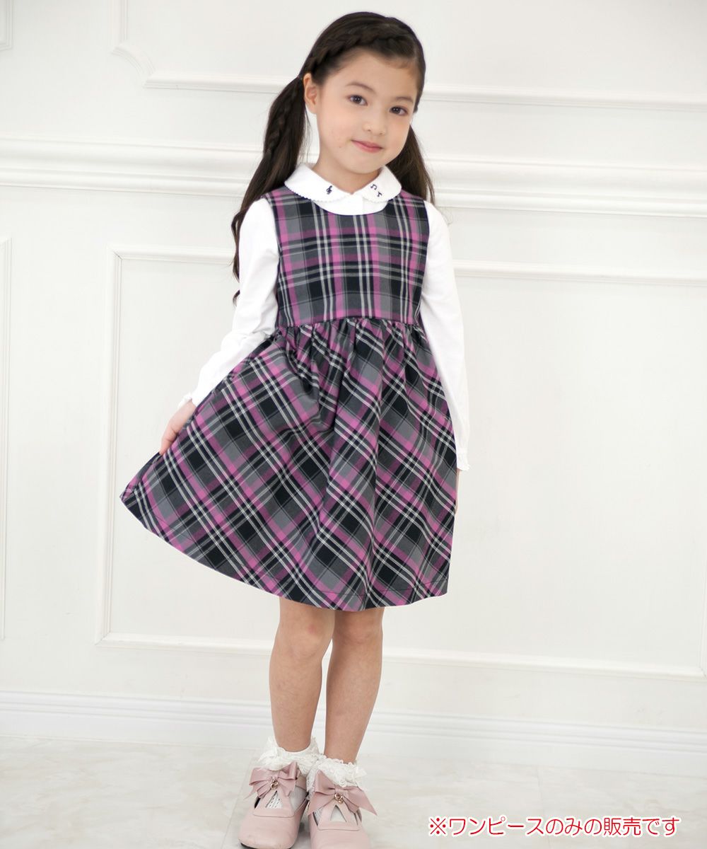 Children's clothing girl 100 % cotton original check pattern dress pink (02) model image whole body