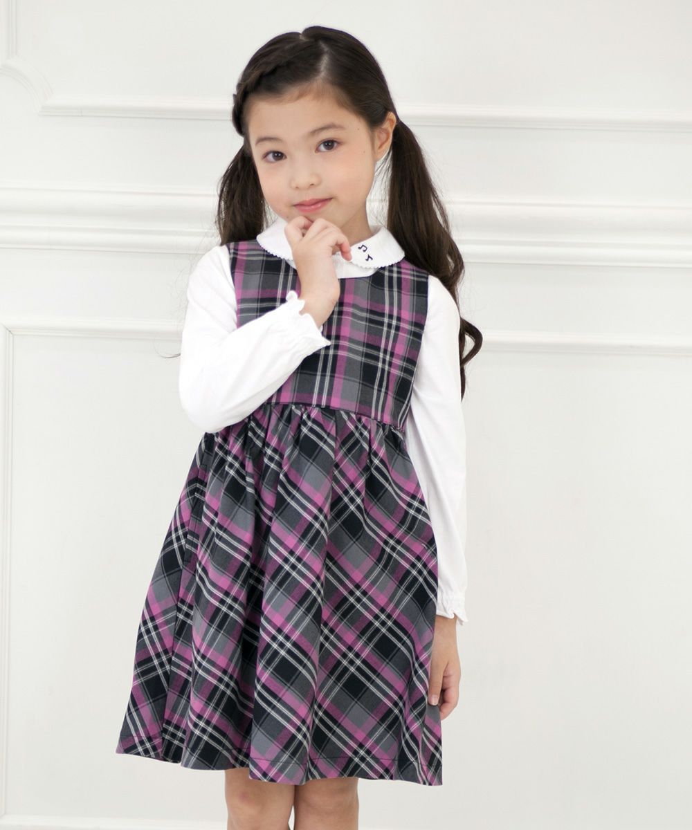 Children's clothing girl 100 % cotton original check pattern dress pink (02) model image 2