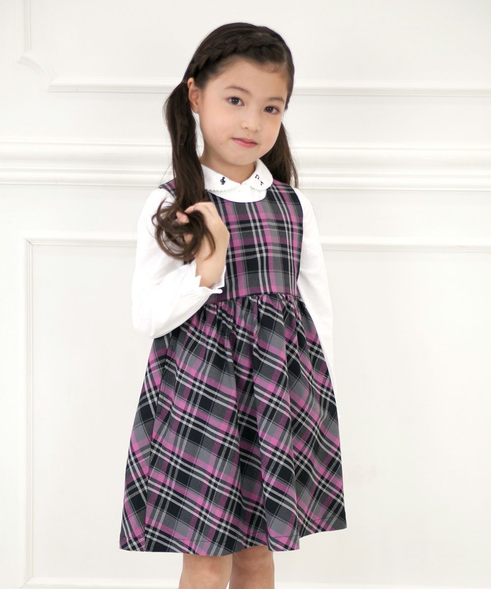 Children's clothing girl 100 % cotton original check pattern dress pink (02) model image 3