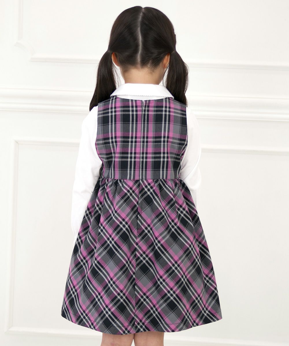 Children's clothing girl 100 % cotton original check pattern dress pink (02) model image 4