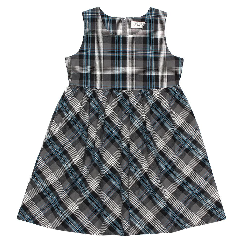 Children's clothing girl 100 % cotton original check pattern dress blue (61) front