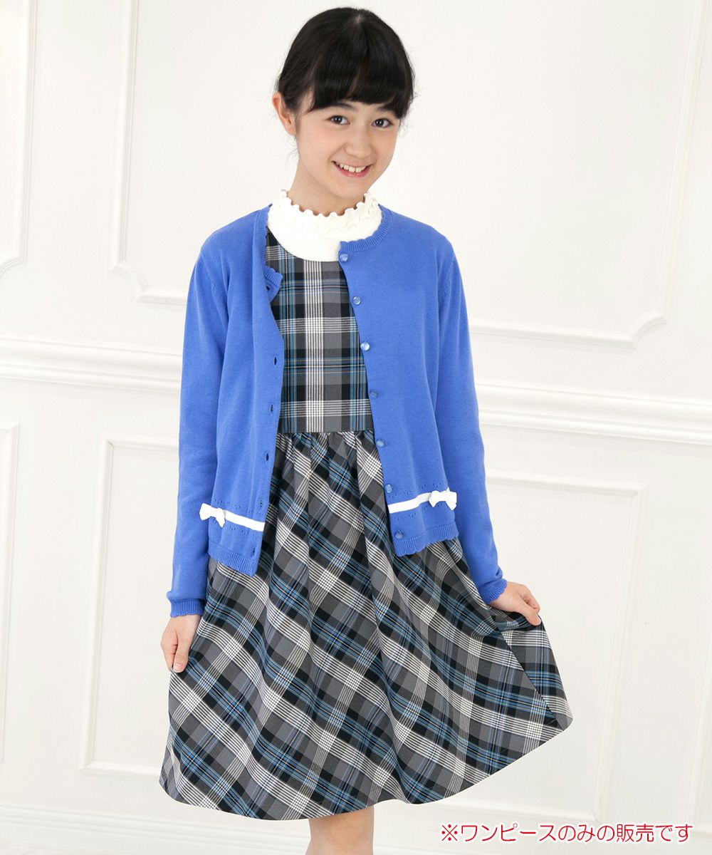 Children's clothing girl 100 % cotton original check pattern dress blue (61) model image up