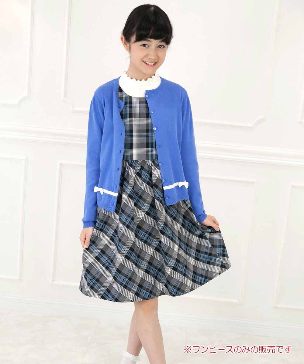Children's clothing girl 100 % cotton original check pattern dress blue (61) model image whole body