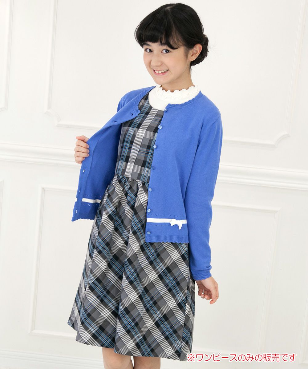 Children's clothing girl 100 % cotton original check pattern dress blue (61) model image 1