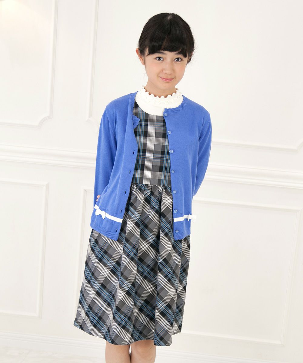 Children's clothing girl 100 % cotton original check pattern dress blue (61) model image 2