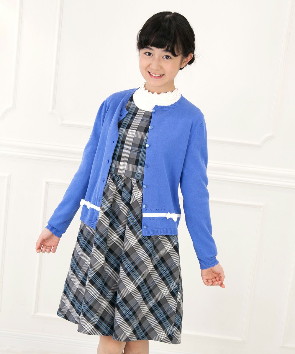 Children's clothing girl 100 % cotton original check pattern dress blue (61) model image 3