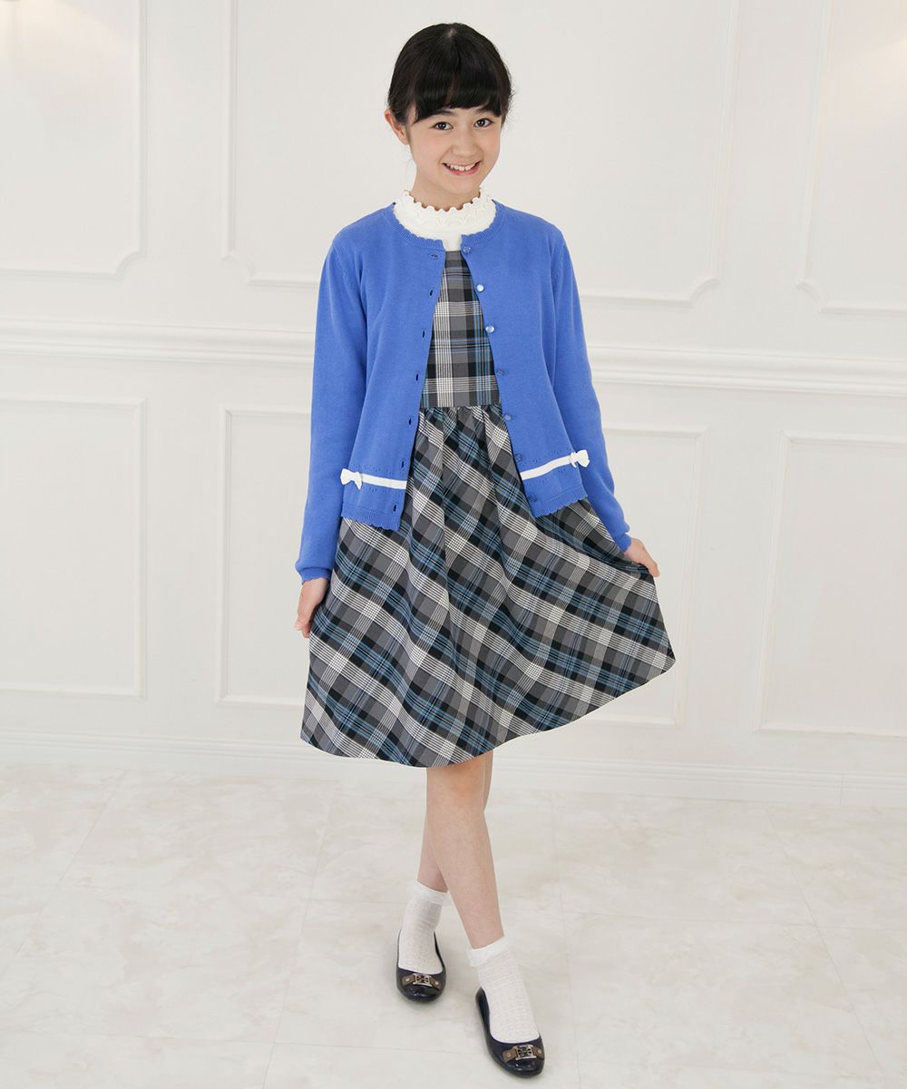 Children's clothing girl 100 % cotton original check pattern dress blue (61) model image 4