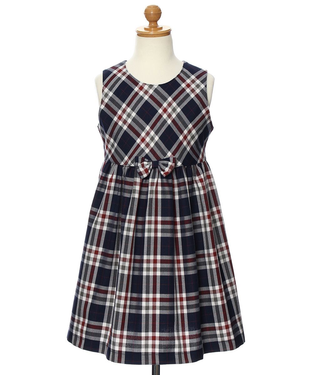 A dress with a Japanese check pattern ribbon Navy torso