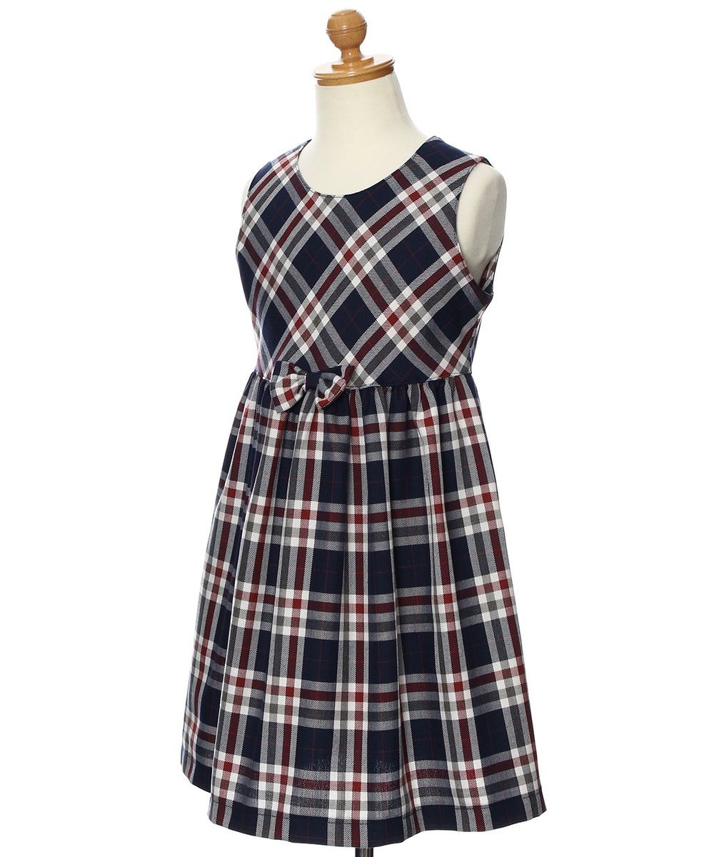 A dress with a Japanese check pattern ribbon Navy torso