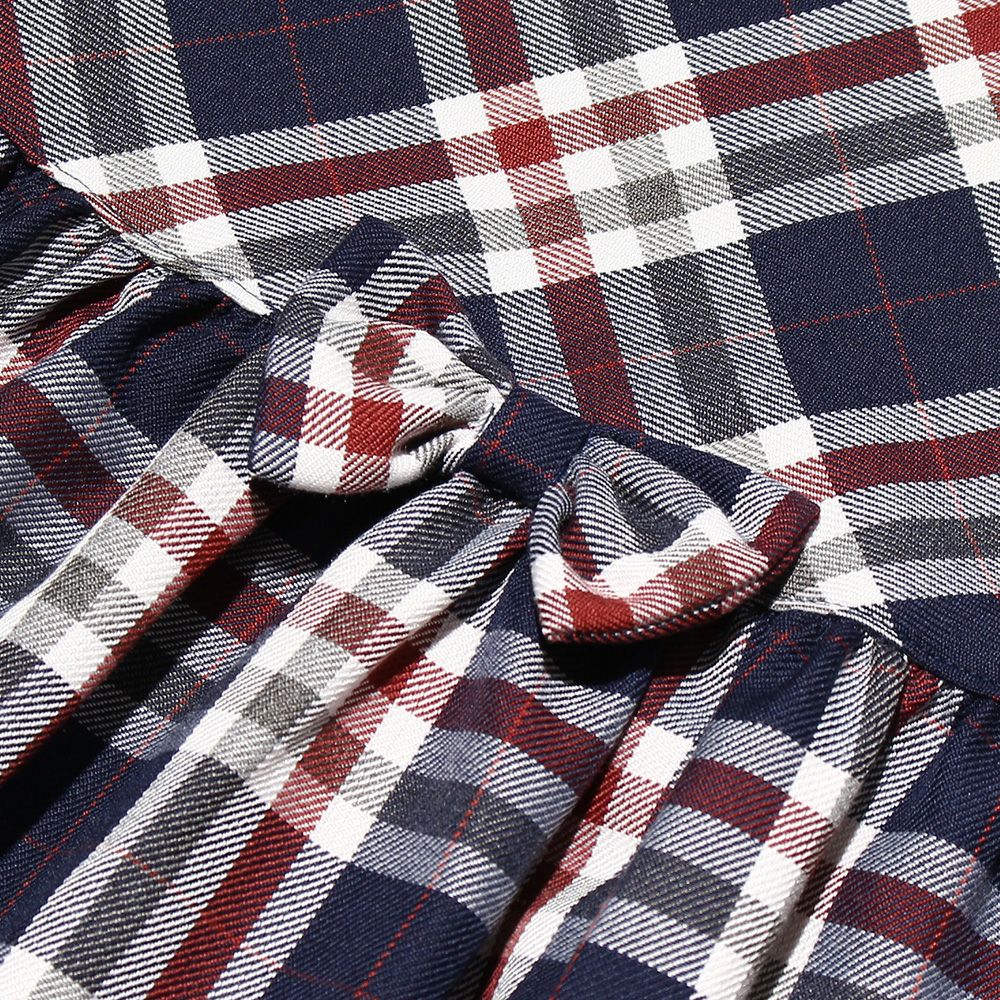 A dress with a Japanese check pattern ribbon Navy Design point 1
