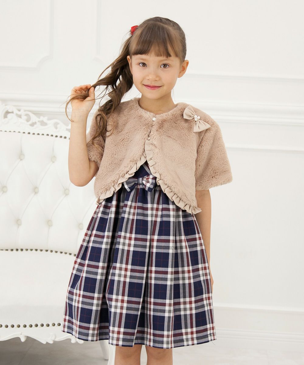 A dress with a Japanese check pattern ribbon Navy model image 4