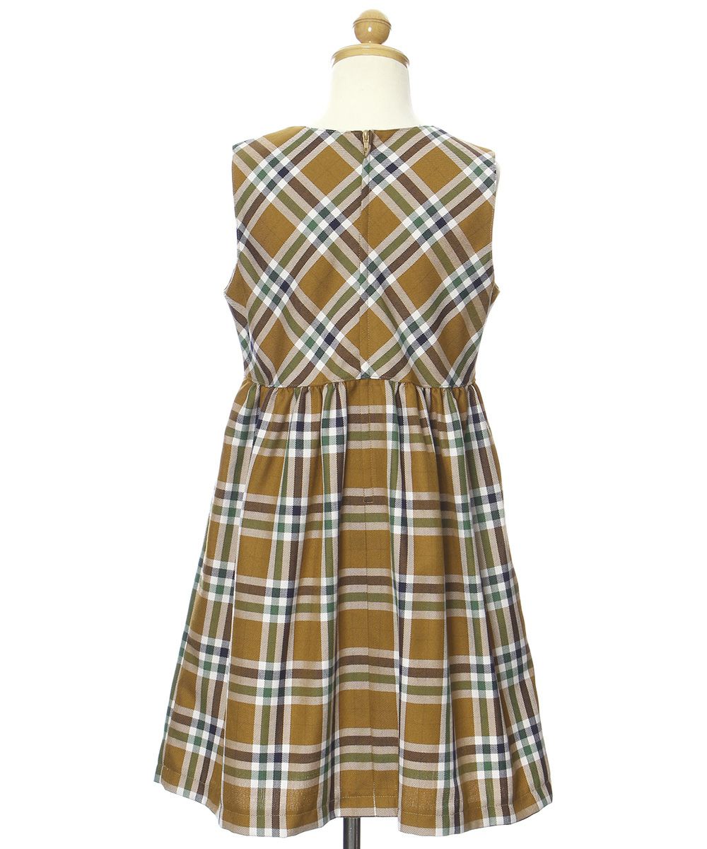 A dress with a Japanese check pattern ribbon Camel torso