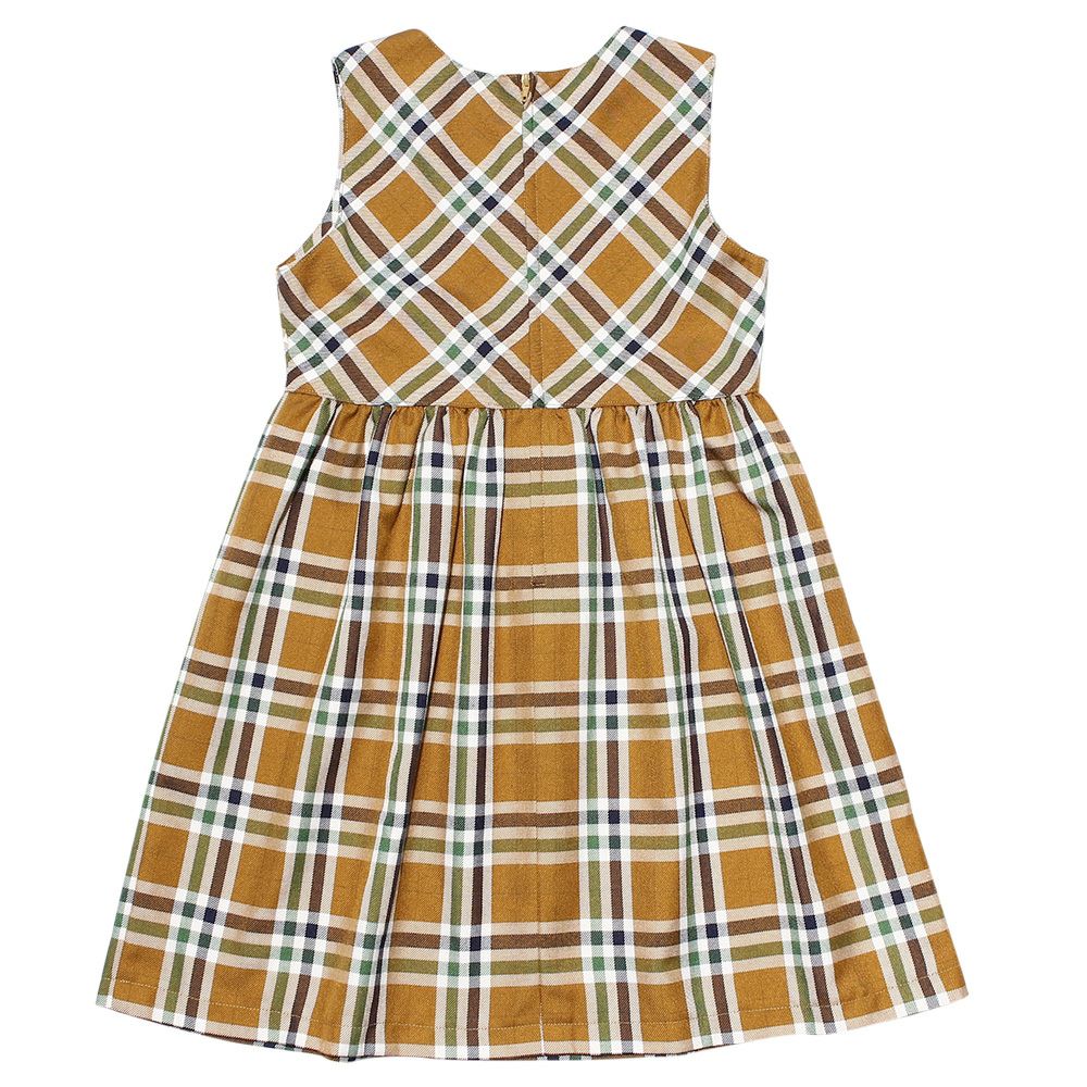 A dress with a Japanese check pattern ribbon Camel back