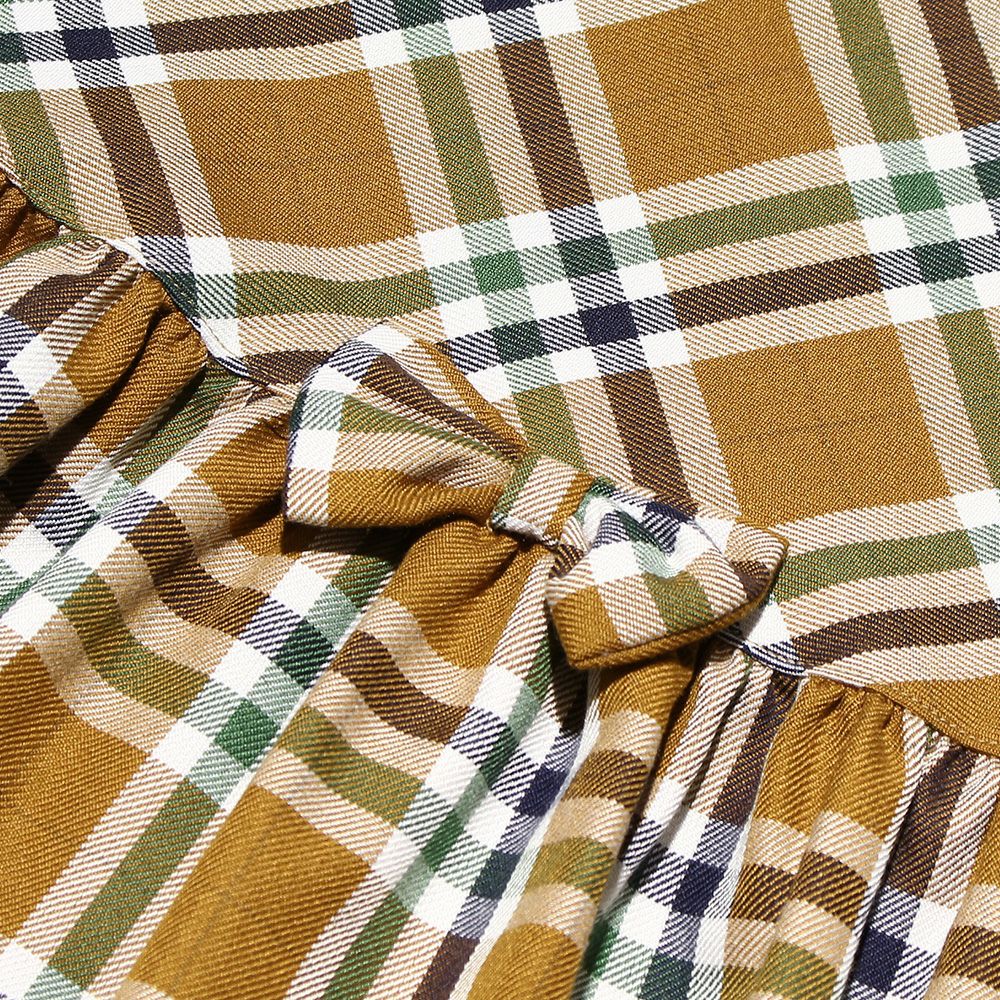 A dress with a Japanese check pattern ribbon Camel Design point 1