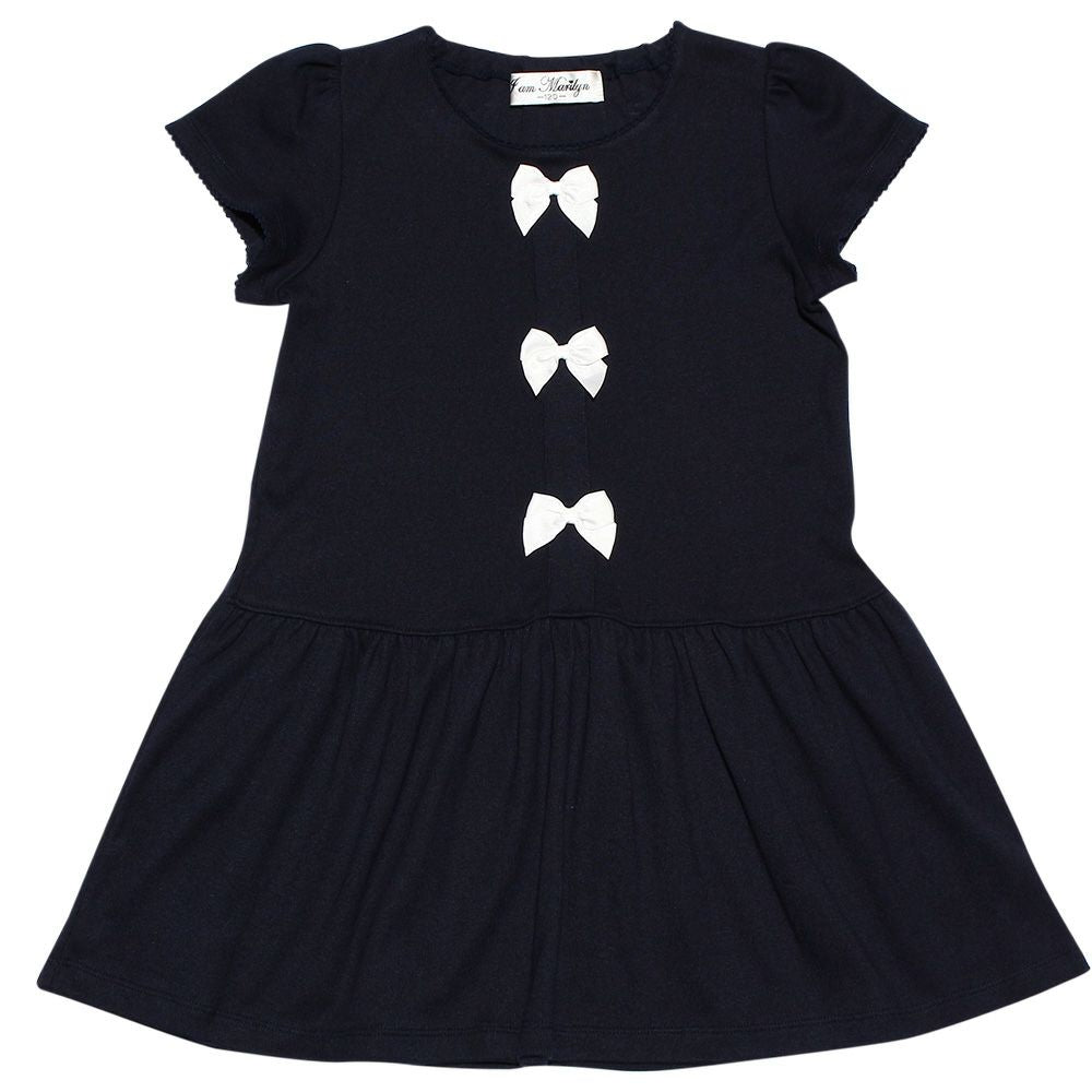 Children's clothing girl with ribbon Lowest switch One piece navy (06) front