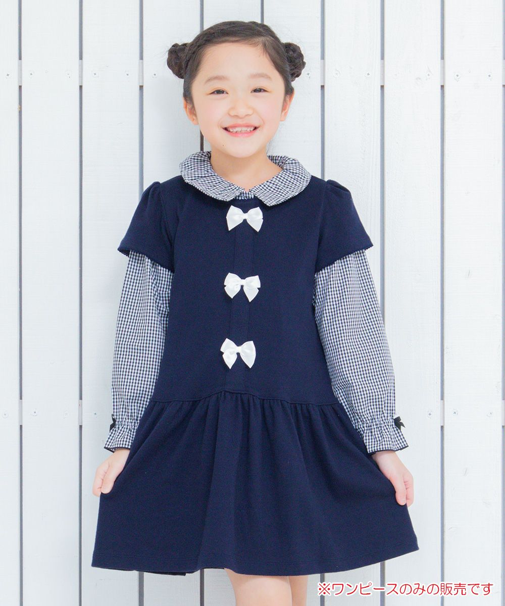 Children's clothing girl with ribbon Lowest switch One piece navy (06) Model image up