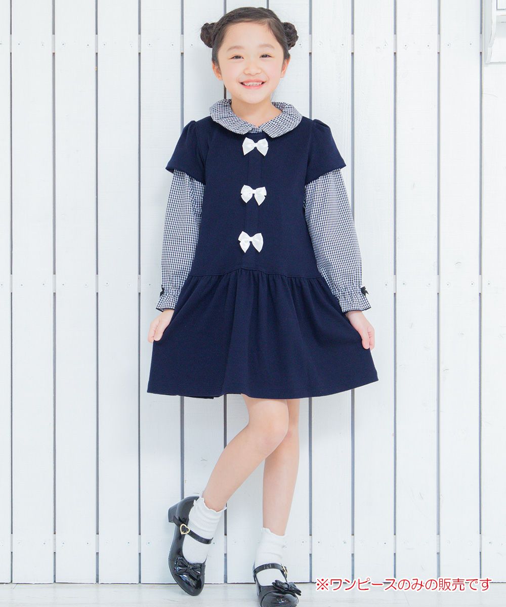 Children's clothing Girls Ribbon Lowest Switch One Piece Navy (06) Model Image General Body