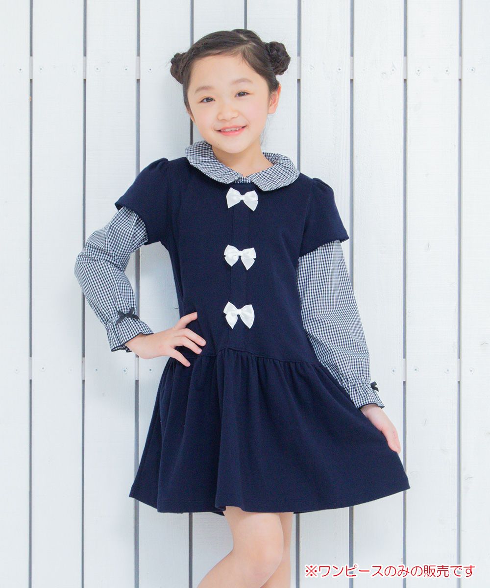 Children's clothing girl with ribbon Lowest switch One piece navy (06) model image 1