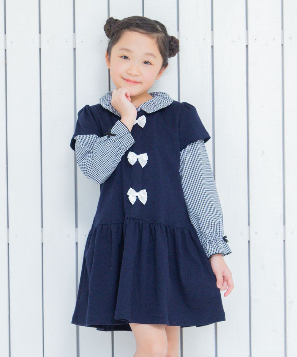 Children's clothing girl with ribbon Lowest switch One piece navy (06) model image 2